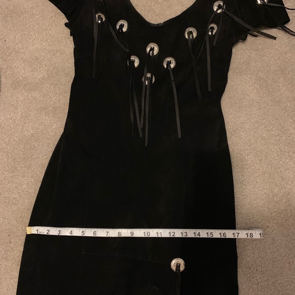 Western Fringe Concho Black Suede Dress 9/10 *VINTAGE* - Picture 12 of 15